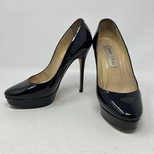 Jimmy Choo Heels Womens 36.5 Black Patent Leather Pumps 5" Cosmic Vixen Vamp